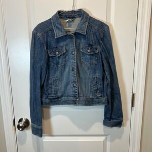 LOFT Denim Jacket Blue Button Front Classic Trucker Style Size 12